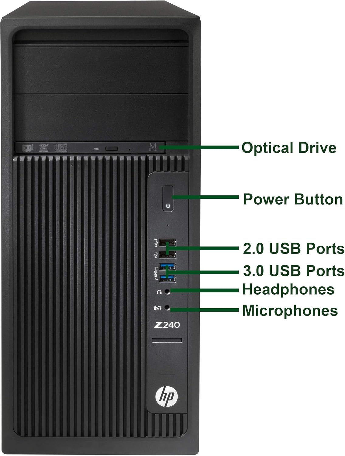HP Z240 Workstation Intel® Core™ i7 (6th Gen) Tower Desktop - front ports